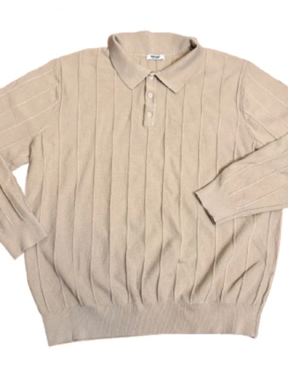 COOFANDY Men’s 2XL Taupe Textured Knit Long-Sleeve Polo Sweater